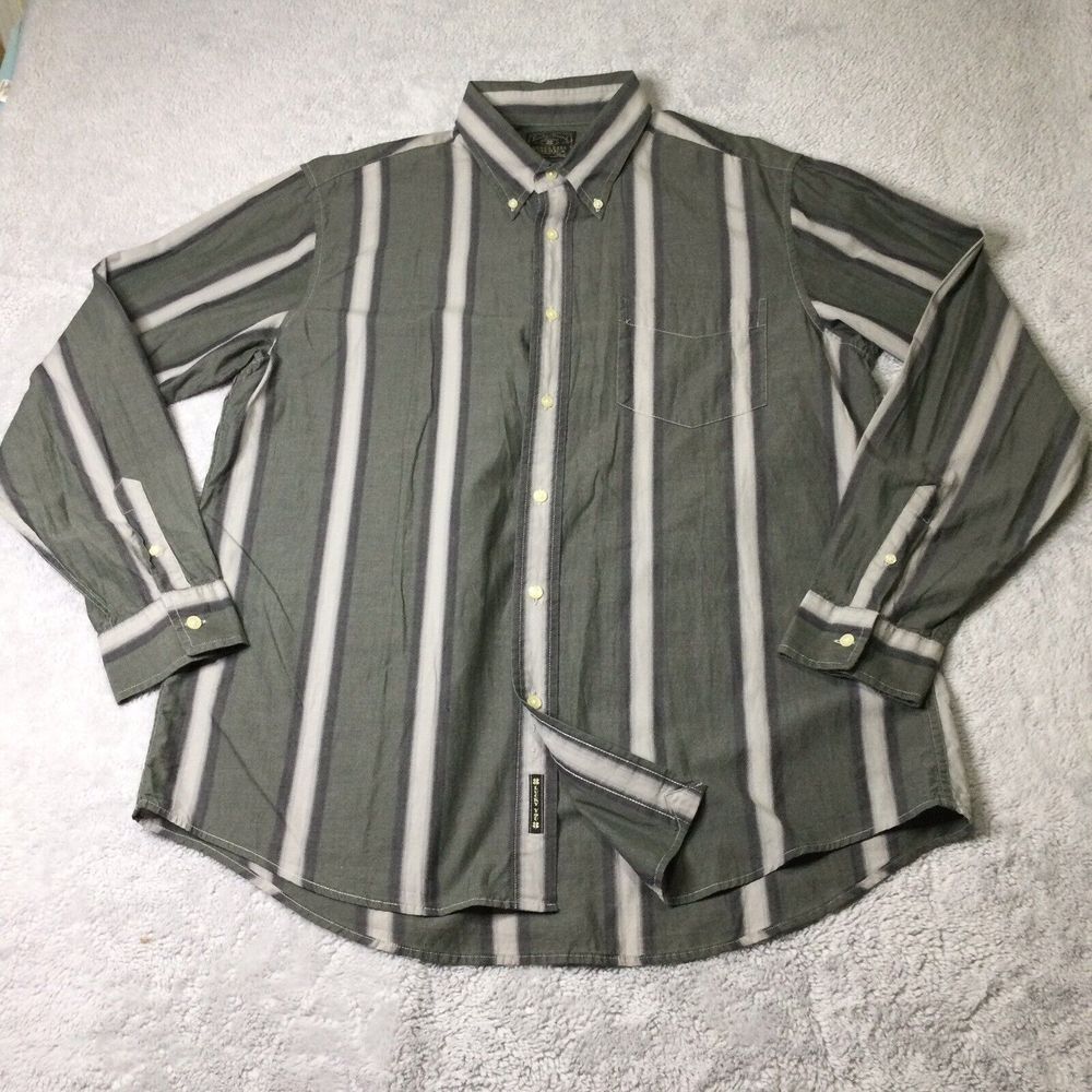 Lucky Brand Striped Gray Mens XL Shirt Long Sleeve Button‎ Down